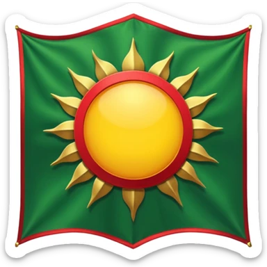 Medieval Banner with A yellow sun in the center, with Red points emanating from the sun, and green quarter panel edges  sticker