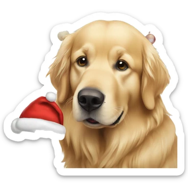 elderly golden retriever next to a christmas tree sticker