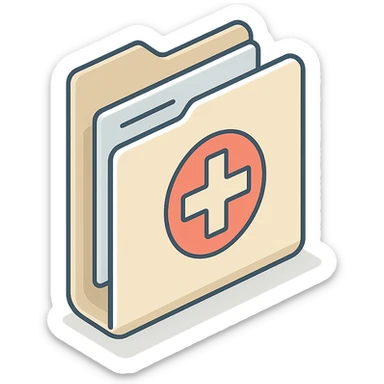 medical medical record folder, 2D isometric style, very detailed drawing, shadows and highlights, clean contours, soft lighting, transparent background sticker