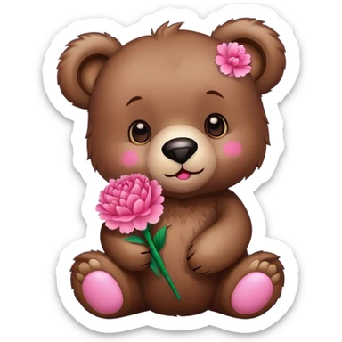 bear with carnation flower sticker