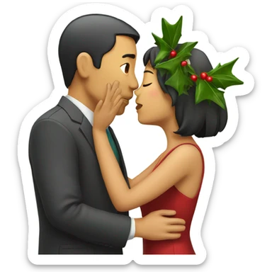 Asian woman and mexican man kissing under mistletoe sticker