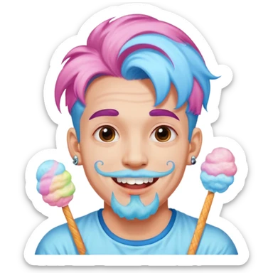 happy colorful haired man made out of cotton candy with braces and tattoos and just face not holding anything sticker