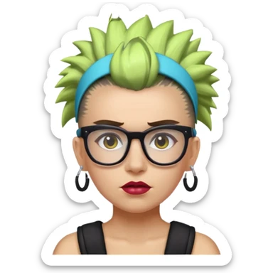 extreme mohawk person face headband glassess excessive makeup glowing hair sticker