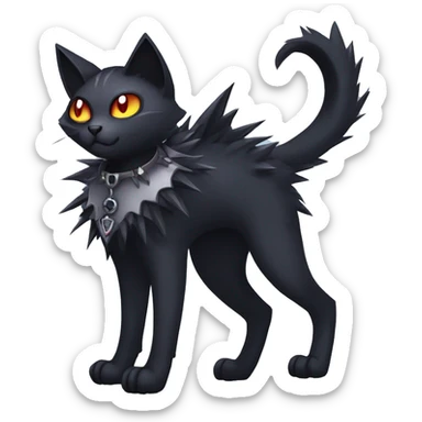 cool edgy fantasy dark-shadow-themed animal vampiric cat hybrid Fakemon  with a spiky collar full body sticker