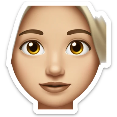 a white girl with dark brown milking brown straight hair middle part that’s short and ends the length on her shoulders with brown eyes and long eyelashes with lots of mascara on them and lipgloss on the lips plesse sticker