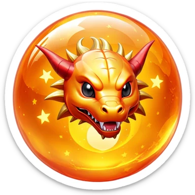 Orange crystal Dragon Ball with red stars inside, glowing golden orb with visible red stars, classic anime style sticker