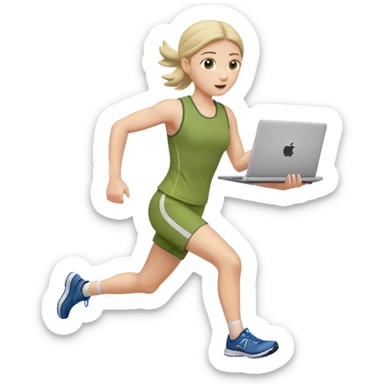 olive running holding a laptop sticker