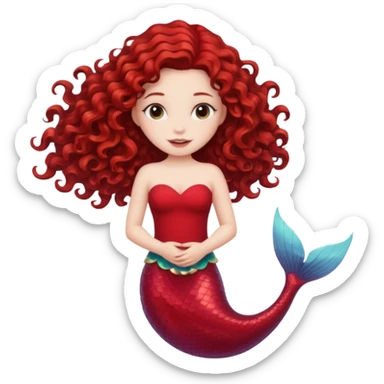 Curly brown haired white girl mermaid with red dress  sticker