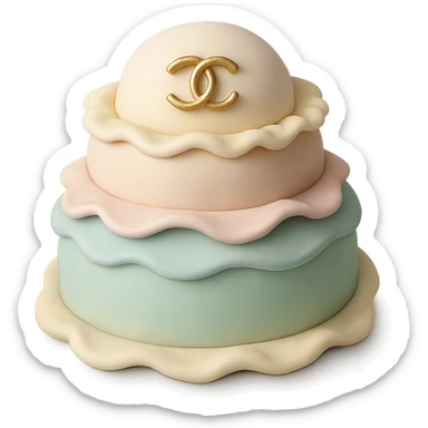 pastel Chanel opera cake with a gold logo accent, fondant cake art style sticker