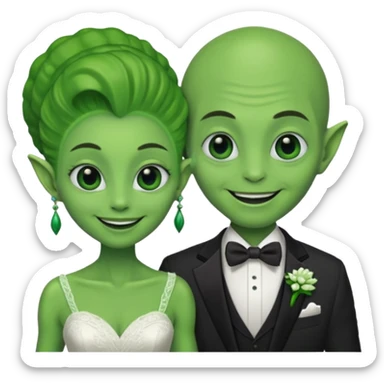 alien couple in wedding day sticker