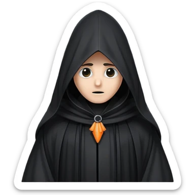 Tall black robe with cone-shaped hood covering face, two eyes slightly visible through slit.” sticker