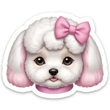bichon frise dog girl with a pink bows on her ears sticker