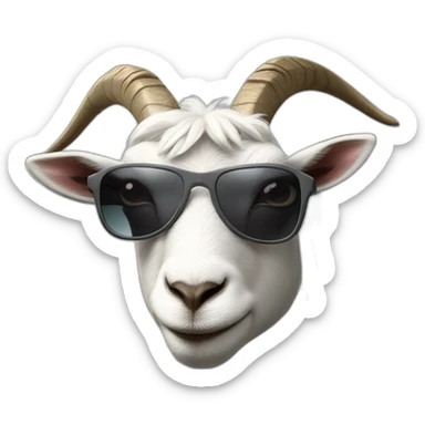 cool goat with sunglasses climbing on gray rock sticker