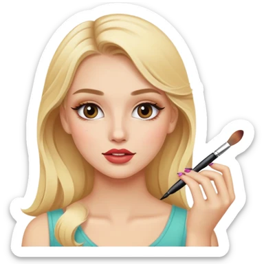 a blonde pretty girl that is doing her makeup  sticker