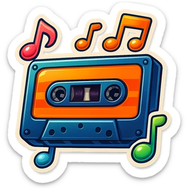 a cassette tape with musical notes sticker