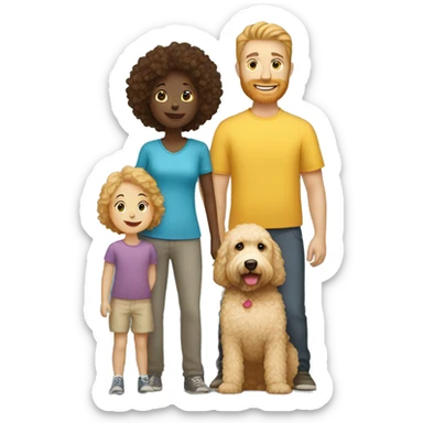 White Family with 2 kids and 1 golden doodle sticker