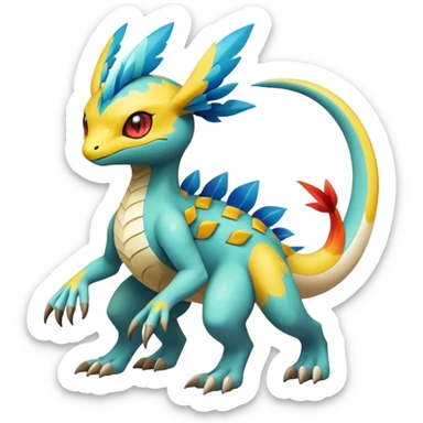 cool exotic fantasy-creature-Fakémon-Pokémon, full body, with markings sticker