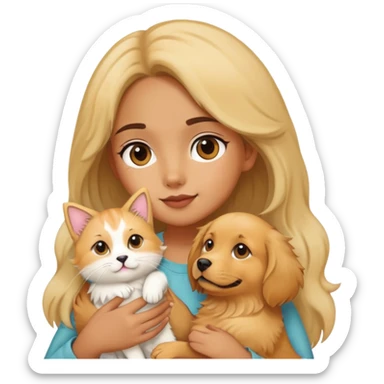Girl holding a cat and a dog sticker