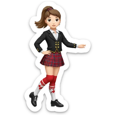 Highland dancing argyle just over the knee socks, blouse, highland dancing jacket, tartan miniskirt and highland dancing shoes sticker