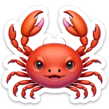 extremely cute aesthetic crab with tiny claws, huge shiny round eyes, soft red and pink tones, extra charming, kawaii-inspired, Apple emoji style sticker