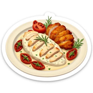 serving of Marry Me Chicken chicken breast topped with creamy sauce sun-dried tomatoes and herbs on plate sticker