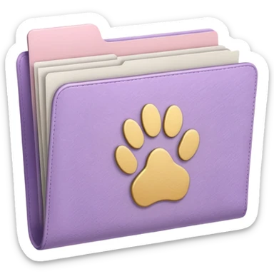 a pastel folder of documents with a pawprint on it sticker