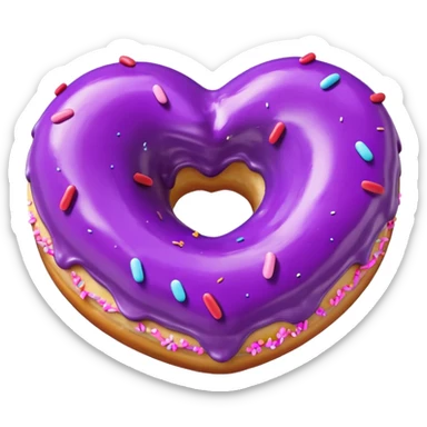 Realistic isolated heart shaped donut with purple color. sticker