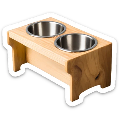 Elevated pine wood dog feeder with 2 stainless bowls sticker