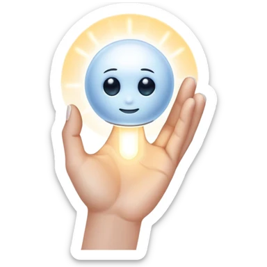 White skin hand holding a glowing AI core sticker