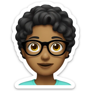 girl with wavy black hair and black glasses sticker