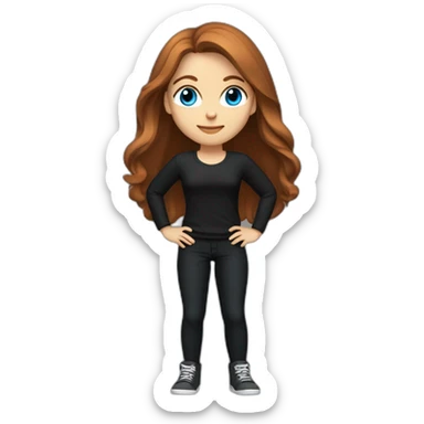 female, long chestnut hair, blue eyes, 5' 2" tall, weighs 130 pounds, wearing all black clothes sticker