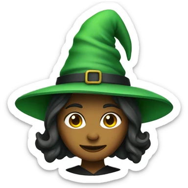 Green woman wearing witch hat sticker