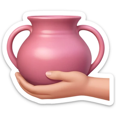 hand holding a finished pink pottery vase or bowl sticker