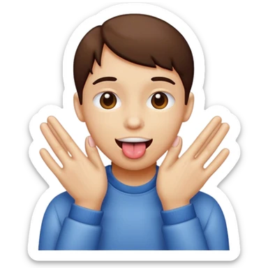 Tongue out rubbing hands together  sticker