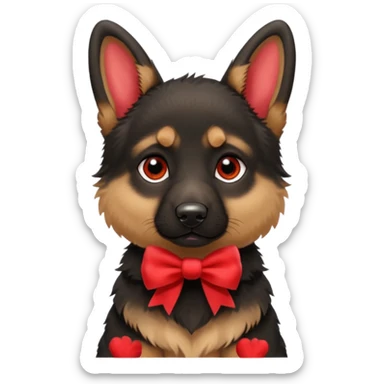 German shepherd puppy with a bow sticker