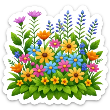 flower bed with wildflowers and leafy greenery sticker
