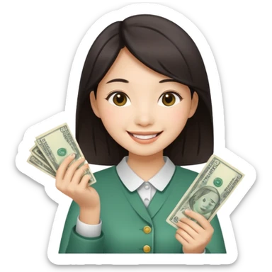 Hot Asian girl with money  sticker