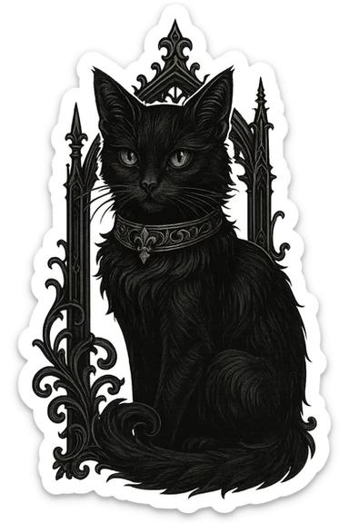 goth object, black cat with silver collar sticker