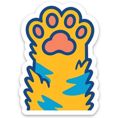 fluffy cat paw, vibrant toon style, bold colors, playful and energetic sticker