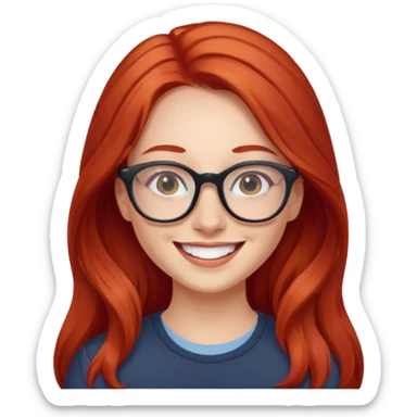 happy young woman with long red hair and glasses sticker
