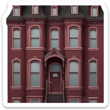 The front of a maroon victorian cedar shingling home sticker