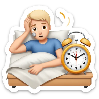character waking up with alarm clock ringing sticker