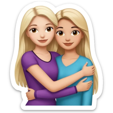 White girl with Latina makeup Memoji hugging a white girl with straight hair with Latina makeup smiling sticker