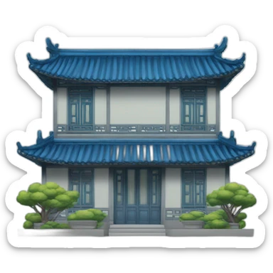 the facade of a medium-sized Chinese-style house with a blue roof sticker