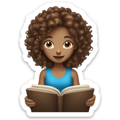  Brown curly hair with blue eyes girl Reading a book sticker
