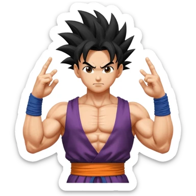 dragon ball gohan with his two fingers and arms facing right to fusion with trunks  sticker