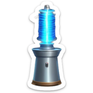 Tesla coil with blue electricity sparks from the prestige sticker