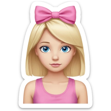 blonde girl straight hair pink tank top pink bow blue eyes 25 years old sticker