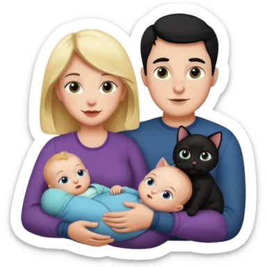 mom, dad, baby and black cat sticker