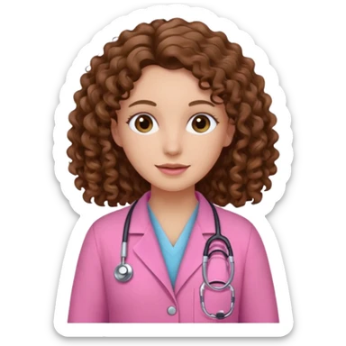 médica, cabelo castanho, pele branca, cabelo cacheado/ondulado, cabelo comprido, roupa rosa sticker